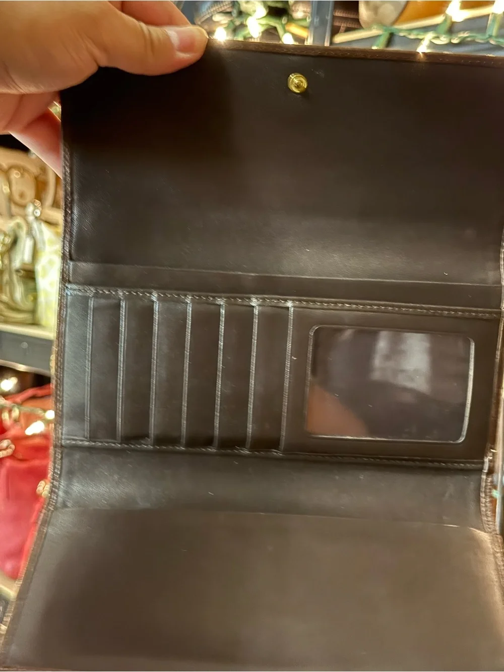 Coach Hampton Dark Brown Embroidered Signature Leather Wallet